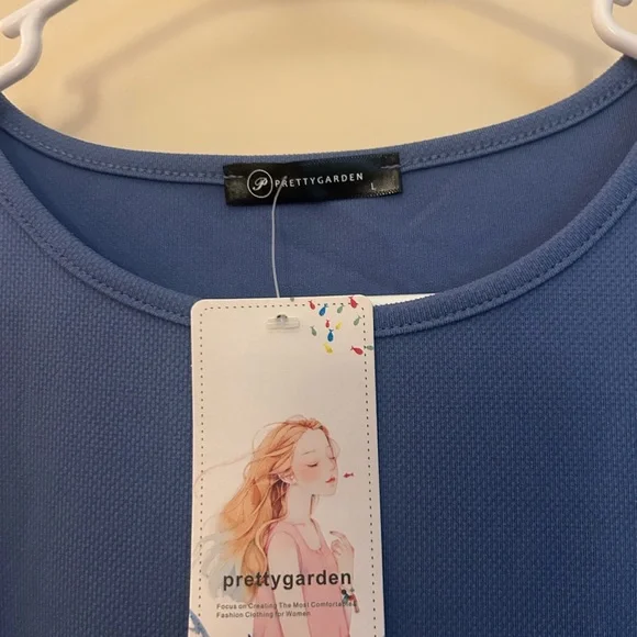 Blue Long Sleeve Dress with Tie Waist - Picture 2 of 2